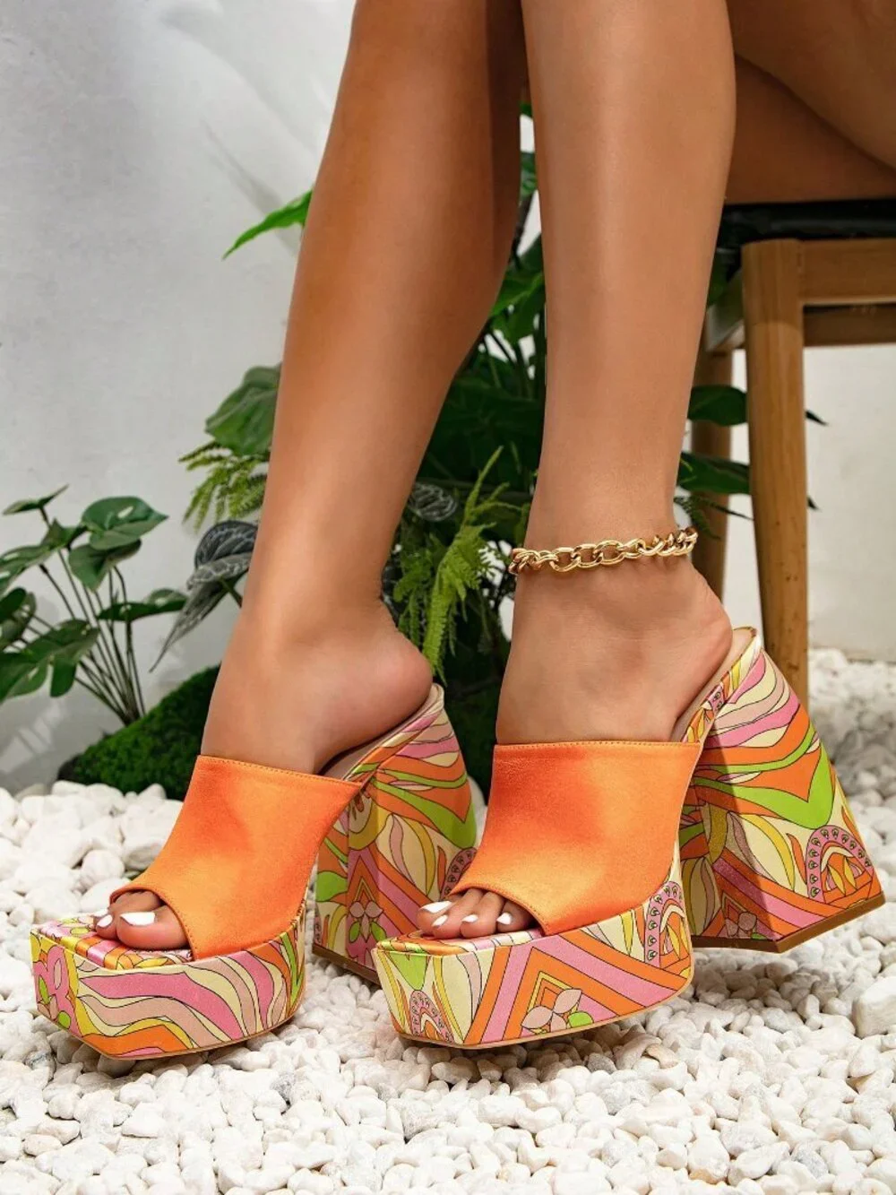 Orange Bohemian Women's High Heel Platform Sandals